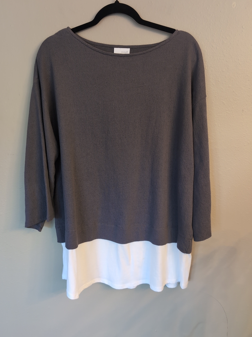 J Jill Pure Jill Top Gray Oversized Boxy Layered Hem Size L